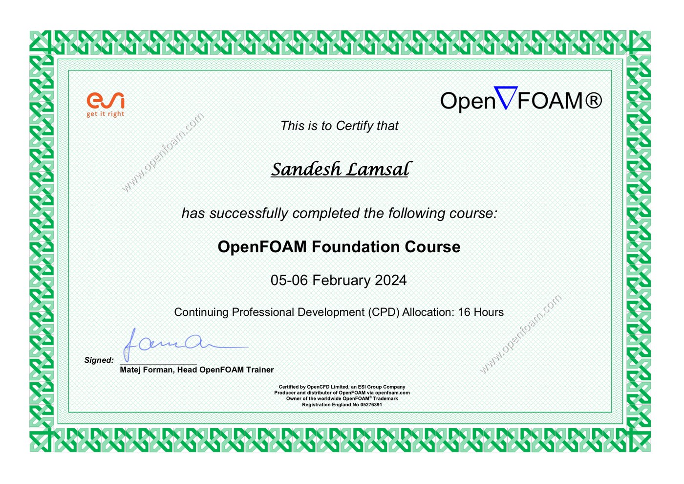 OpenFOAM Foundation Course – OpenCFD Limited (ESI Group)